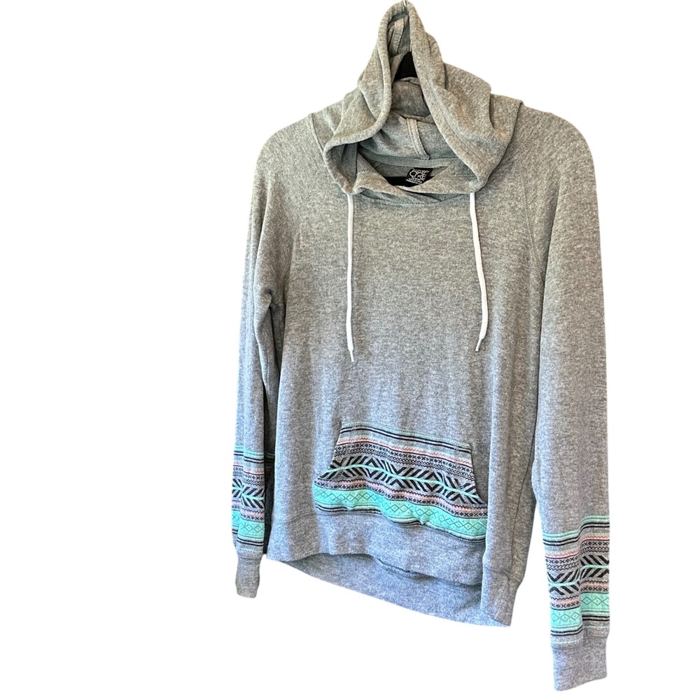 Empyre Womens Gray Southwestern Tribal Print Hoodie Sweatshirt M Heathered Soft